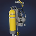 Diving Suit With Harness Yellow Oxygen Tank And Black Flippers For Diving
