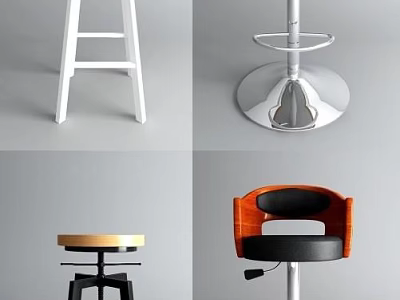 Various Stylish Bar Stools Featuring Wooden Metal Bases And Upholstered Seats 3d model