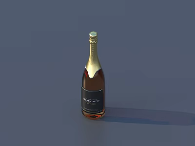 Elegant Wine Bottle With Dark Brown Body Gold Cap And Black Label On Gray Background 3d model