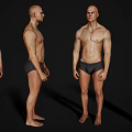 Man Shirtless Standing Poses Front Side Back Views With Black Underwear