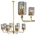 Modern Elegant Chandelier Featuring Glass Shades And Golden Metal Frame Design