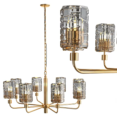 Modern Elegant Chandelier Featuring Glass Shades And Golden Metal Frame Design 3d model