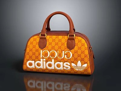 Adidas Stylish Bag in Orange Brown Pattern with White Three Leaf Logo and Leather Handle 3d model