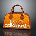 Adidas Stylish Bag in Orange Brown Pattern with White Three Leaf Logo and Leather Handle