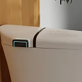 White Smart Toilet in Modern Bathroom with Yellow Curtain and Palm Leaves