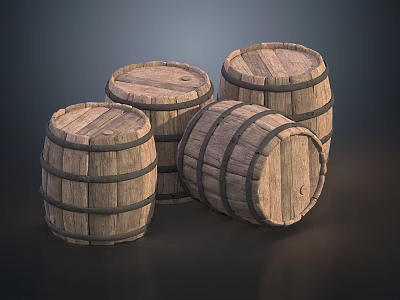 Set Of Rustic Wooden Barrels As Decorative Household Storage Items For Home Use 3d model