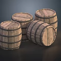 Set Of Rustic Wooden Barrels As Decorative Household Storage Items For Home Use