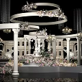 Elegant White Wedding Stage With Circular Design Columns And Floral Decorations 3d model