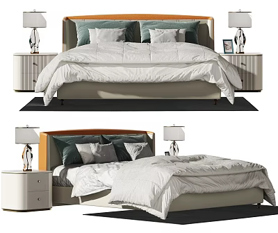 Modern Double Bed With Upholstered Headboard Bedside Tables And Table Lamps 3d model