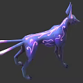 Fantasy Canine Creature Character With Large Ears Luminous Tail And Purple Blue Gradient Fur