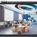 Modern Kindergarten Science and Technology Classroom Kindergarten Classroom Learning Tables and Chairs Science and Technology Modeling Wall 3d model