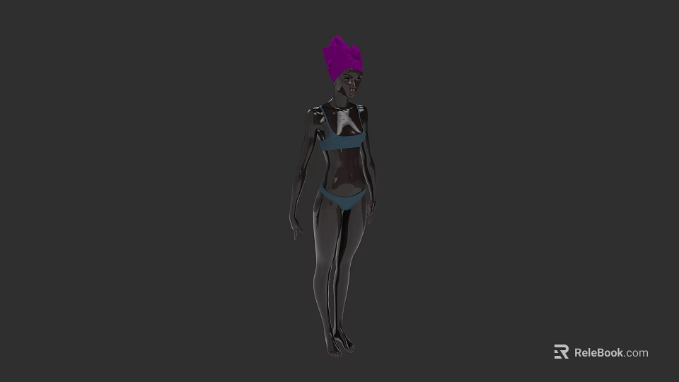 Woman With Purple Hair In Blue Bikini Standing As 3D Art Model 3d model 