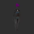 Woman With Purple Hair In Blue Bikini Standing As 3D Art Model