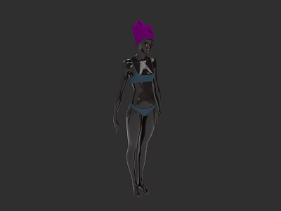 Woman With Purple Hair In Blue Bikini Standing As 3D Art Model 3d model