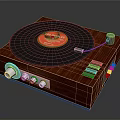 Wooden Vinyl Record Player With Black Turntable Tonearm And Control Knobs