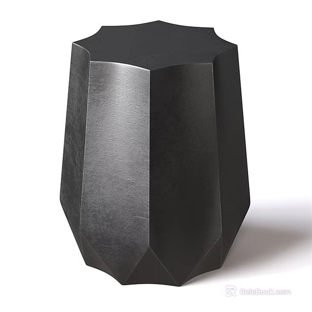 Sleek Modern Black Side Table Featuring Polygonal Shape And Smooth Leather Surface 3d model 