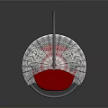 Modern Spherical Chair With Red Cushion Geometric Pattern Pillows And Metal Stand