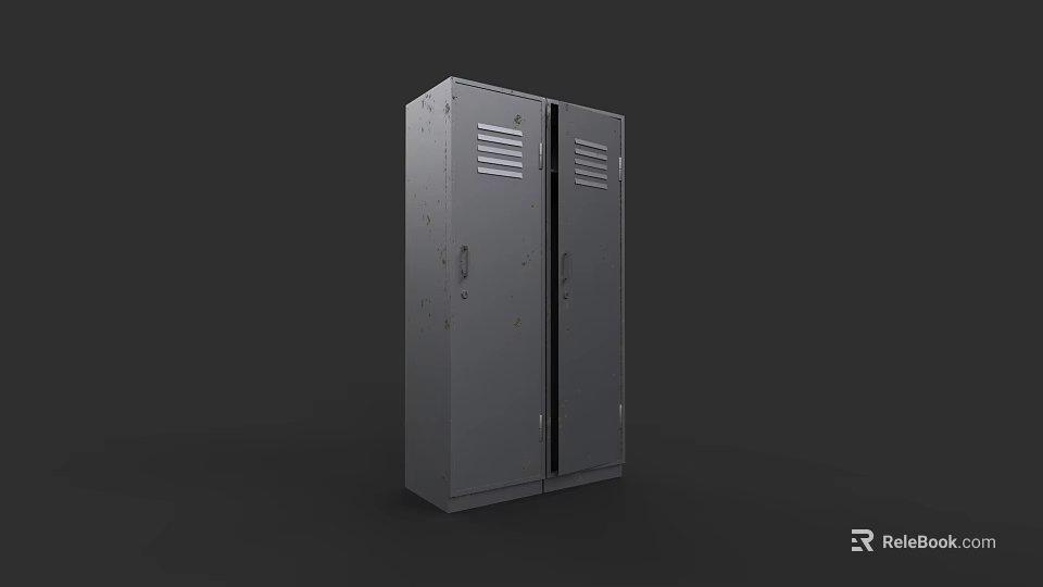 Gray Metal Double Door File Cabinet With Ventilation Grilles For Storage 3d model 