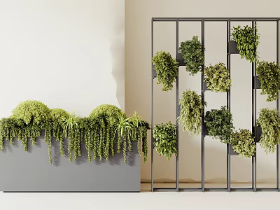 Modern Indoor Greenery Decor With Vertical Plants Grey Planter And Metal Frame 3d model
