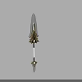 Fantasy Decorative Sword With Metallic Blade Golden Ornamentation Blue Gemstone And Elaborate Hilt