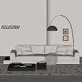 poliform modern double sofa coffee table combination fabric double sofa antique style three-person sofa floor lamp carpet 3d model