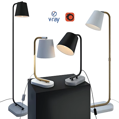 Modern Floor Lamps With Black White Shades And Metal Marble Bases 3d model