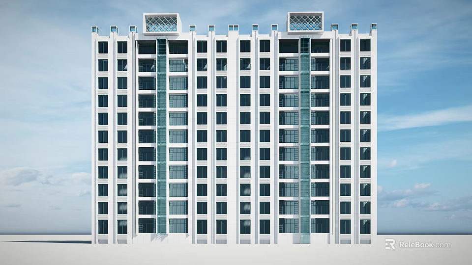 Modern High Rise Apartment Building With White Exterior And Blue Glass Windows 3d model 