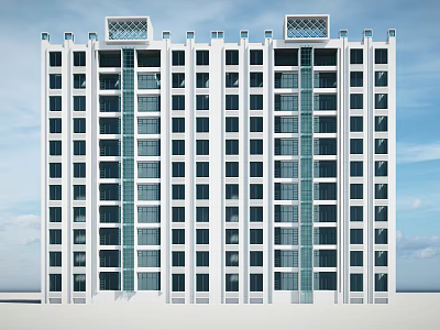 Modern High Rise Apartment Building With White Exterior And Blue Glass Windows 3d model