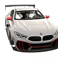 White BMW F201M Race Car With Large Rear Wing And Sporty Exterior Design