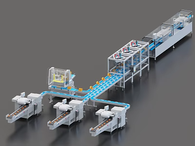 Automated Industrial Equipment Production Line With Conveyor Belts And Machinery Components 3d model