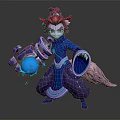 Fantasy Character With Fox Ears Tail Red Hair Blue Robe Holding Blue Magical Orb