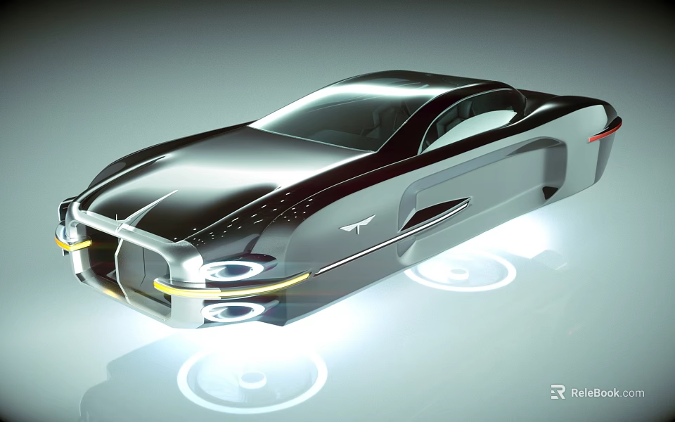 Futuristic Sleek Silver Car With Aerodynamic Design And Floating Wheels 3d model 