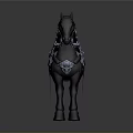Black Horse With Blue Glowing Decorations Intricate Saddle Patterns And Glowing Hooves