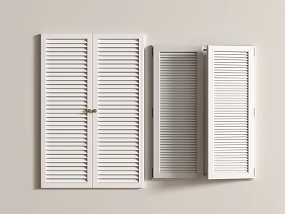 White Interior Window Shutters Design With Closed And Open Panels 3d model