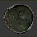 Ancient Bronze Tripod Cauldron With Intricate Patterns Double Handles And Green Patina