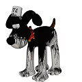 Art Installation Dog Shaped Sculpture With Dripping Paint Black White Red Accents