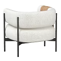 White Fluffy Single Sofa with Round Arms Black Metal Legs and Brown Blanket