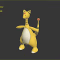 Yellow Striped Creature Character With Big Eyes And Pink Tail Tip Standing 3D Model Design