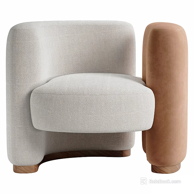 Modern Accent Chair With Beige Fabric Cushion And Brown Wooden Legs 3d model 