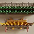 Ancient Chinese Architecture Green Yellow Tiled Roofs with Carved Railings Ornate Eaves and Hanging Lanterns
