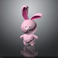 Pink Rabbit Toy 3D Model With Long Ears Round Face And Blush