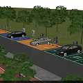 Modern Road Facilities with Electric Vehicle Charging Parking Spaces and Trees