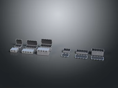 White And Gray Storage Boxes With Lids For Home Organization In Different Sizes 3d model