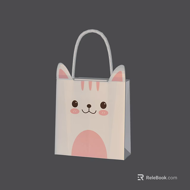 Cute Cartoon Cat Pattern White Handbag With Pink Ears And Smiling Face Design 3d model