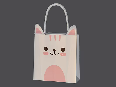 Cute Cartoon Cat Pattern White Handbag With Pink Ears And Smiling Face Design 3d model