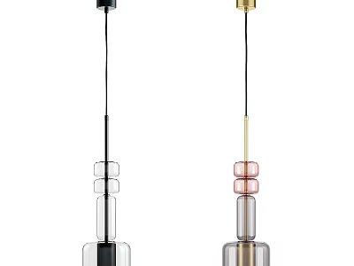 Modern Pendant Lights Design With Transparent Pink Glass And Black Gold Details 3d model