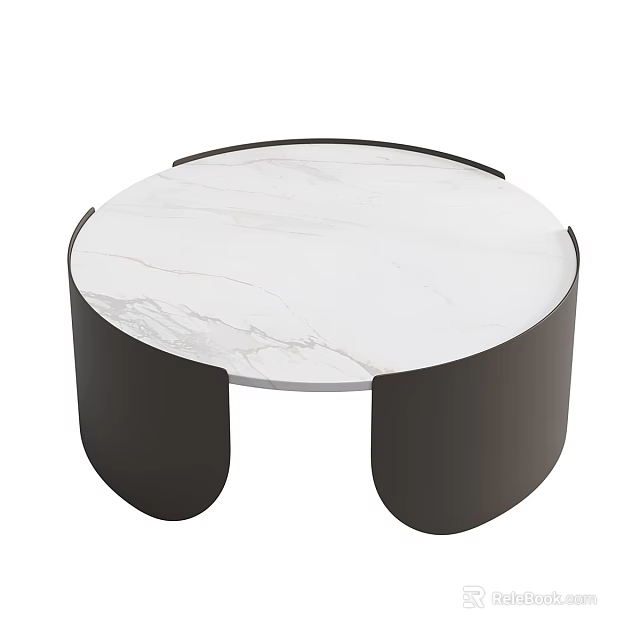 Modern Round Coffee Table With White Marble Top And Black Curved Base 3d model