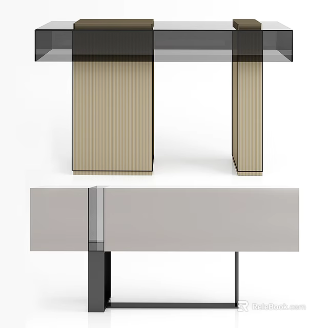 Modern Minimalist Console Table Interior With Vertical Striped Legs And Gray Top 3d model