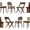 Various Designed Wooden Dining Chairs With Round Backrests Cross Legs And Wicker Details