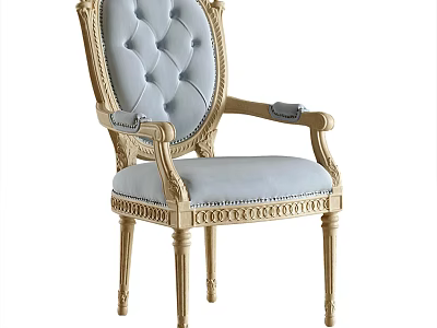 Elegant Classic Single Chair With Golden Carved Frame Light Blue Tufted Upholstery And Armrests 3d model